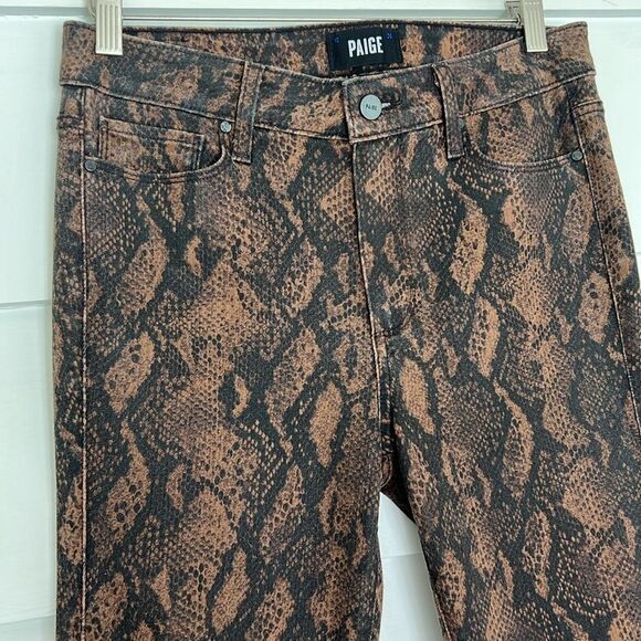 NWOT Paige Wax Coated Brown Snakeskin Print Hoxton Ultra Skinny Jeans Size 29 - Picture 3 of 13